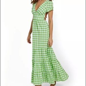 NY&Co Gingham Green Open-back Maxi Dreess, size L